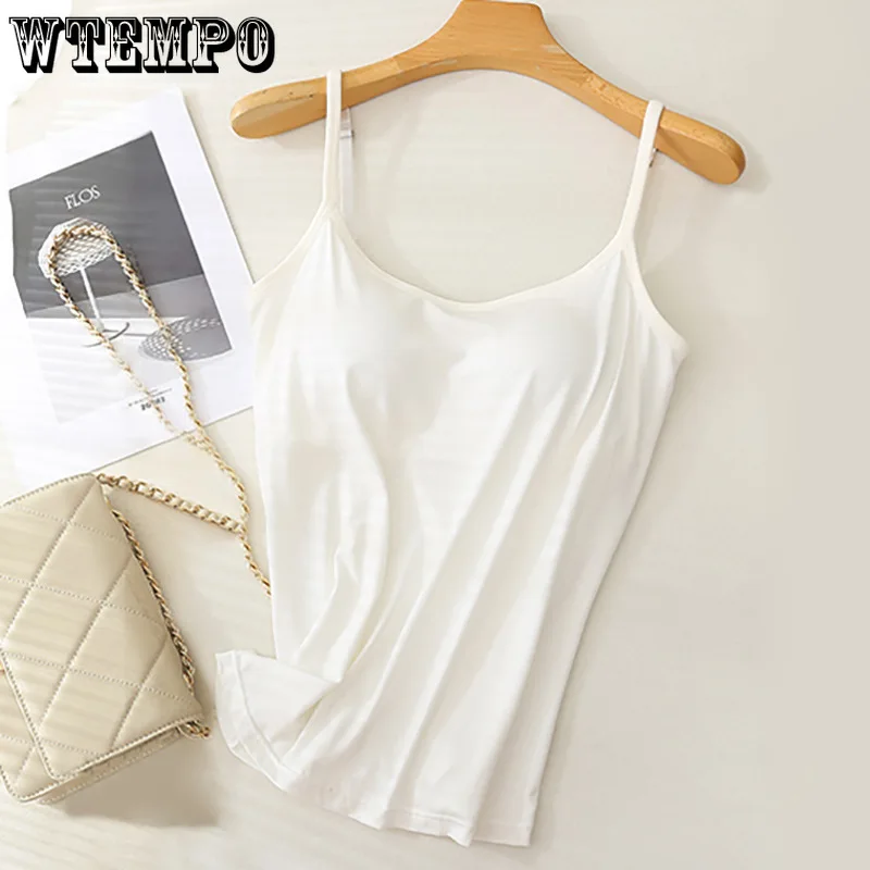 WTEMPO Women's Solid color Summer Camisole Adjustable Padded underwear Comfortable Tanks Soft Girl Ladies Camis Cropped Vest Bra