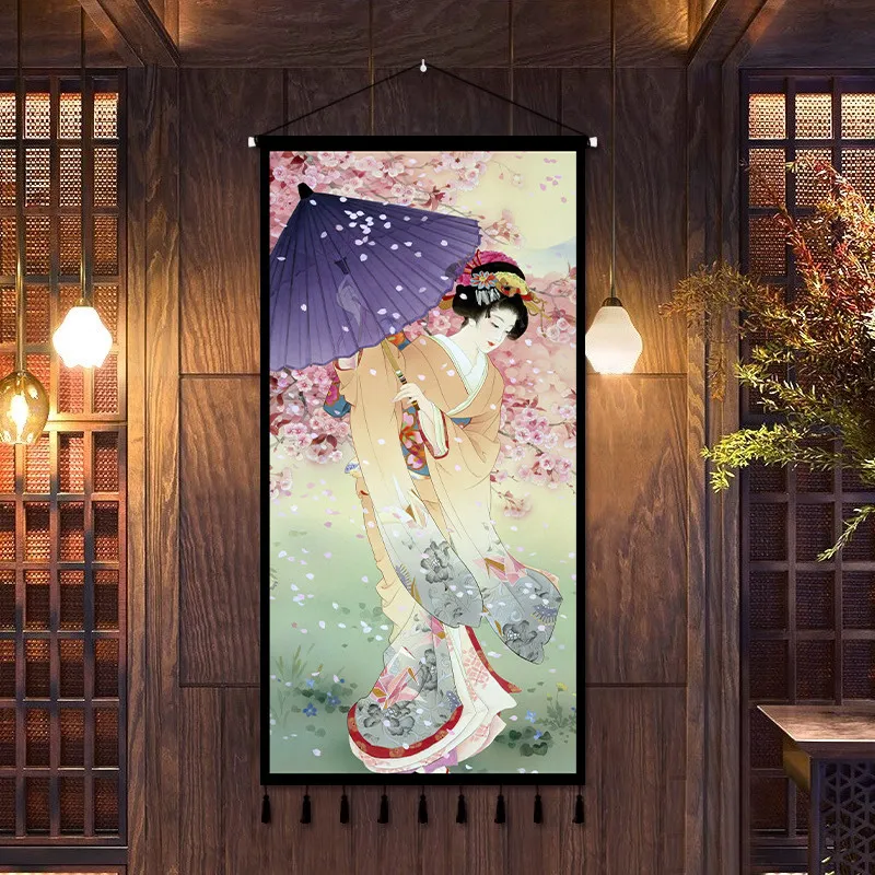Vintage Wall Art Canvas Pictures Japanese Geisha Kimono Ukiyo-e Woman Poster Restaurant Home Living Room Hanging Painting