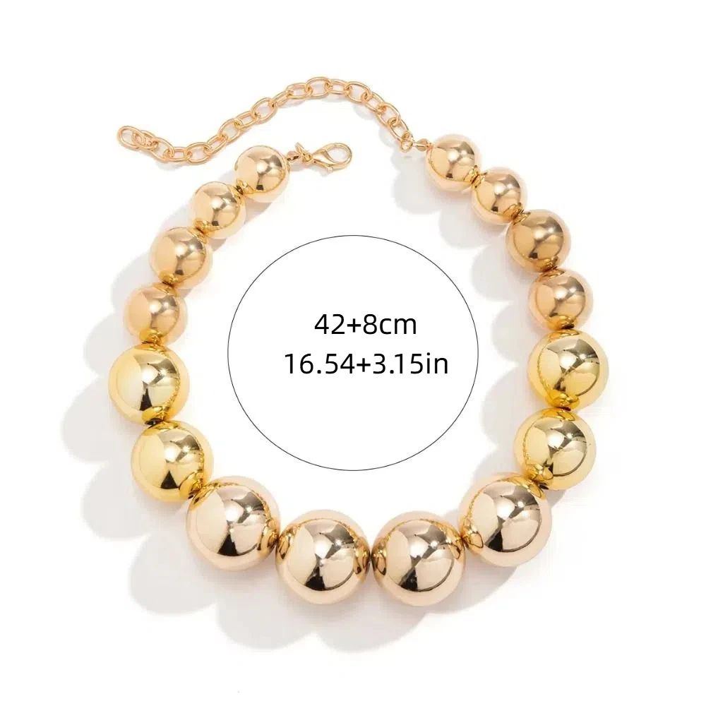 Set di collane di perle grandi eleganti vintage, lunghezza 42 cm, esagerazione, grandi sfere, perline, catena, girocollo, catena rotonda di lusso con clavicola femminile