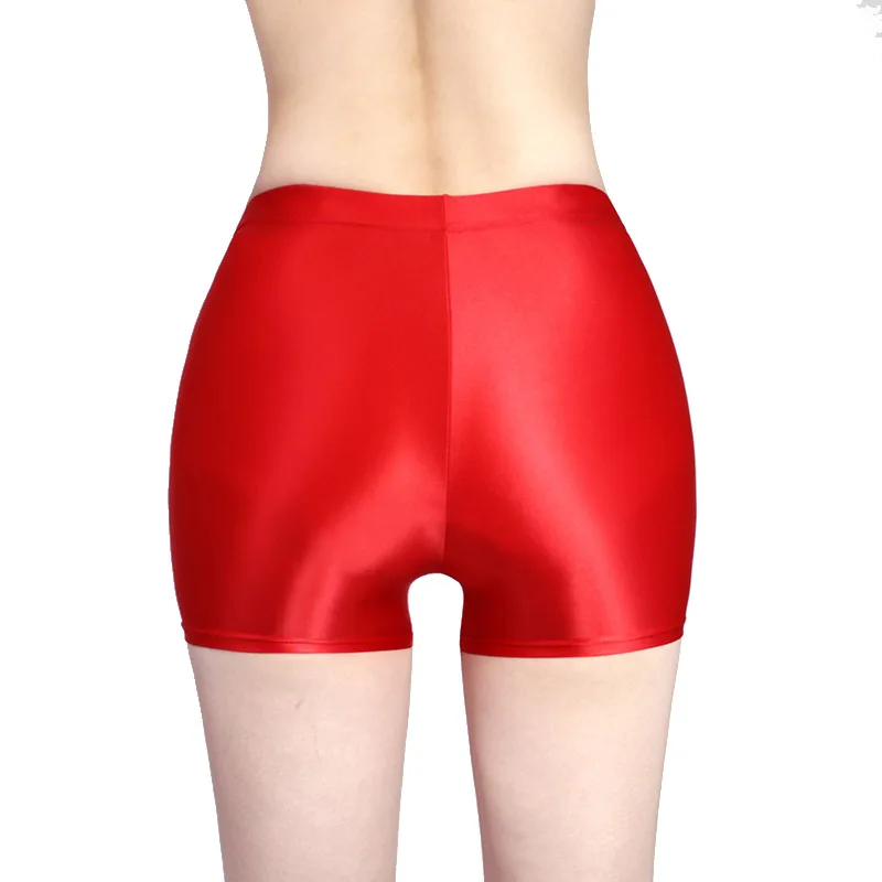 Women Silky oily shiny Glossy Sports Shorts Underwear Bodybuilding Thin Tight Three Point Shorts