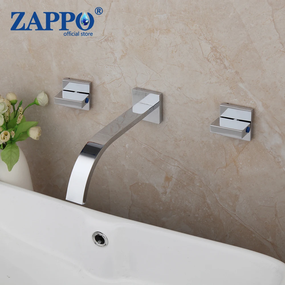 

ZAPPO Bathroom Bathtub Basin Sink Mixer Solid Brass Tap Waterfall Double Handles Deck Mounted 3 pcs Hot and Cold Faucets