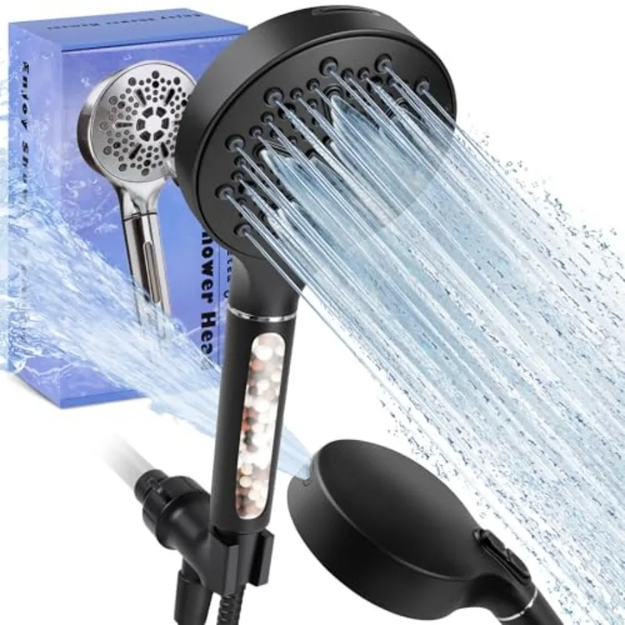 

Filtered Shower Head with Handheld High Pressure 7-Spd Detachable Chrome Showerhead with Stainless Hose Water Softener Filter B