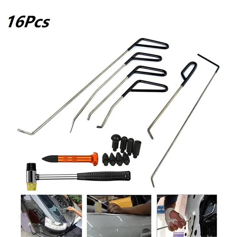 

16Pcs Automotive Paintless Dent Repair Removal Tools Puller Kits Hail Repair Tools Hooks Rods Wedge Pump Tap Down Pen