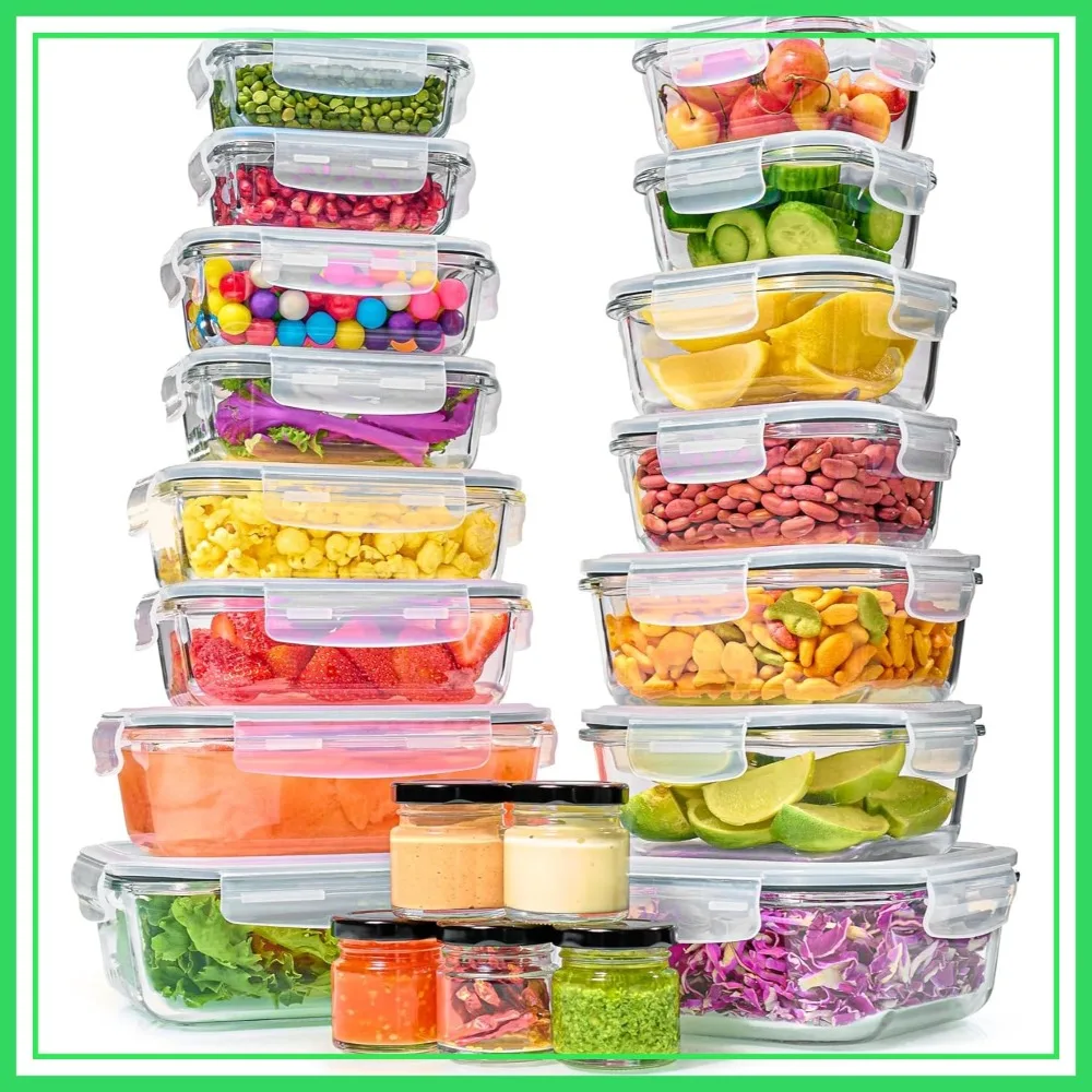 

40pc Glass Food Storage Containers with Airtight Lids - Leakproof BPA-Free Stackable Lunch Boxes, Microwave Freezer Dishwasher Safe