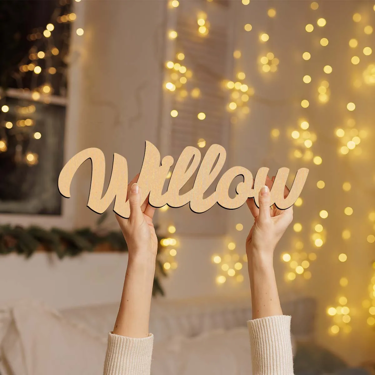 1pc Lovely Willow example Customizable Text Wooden Decor Laser-Cut Sign Wooden Sign Vertical Orientation Door Hanging Decor