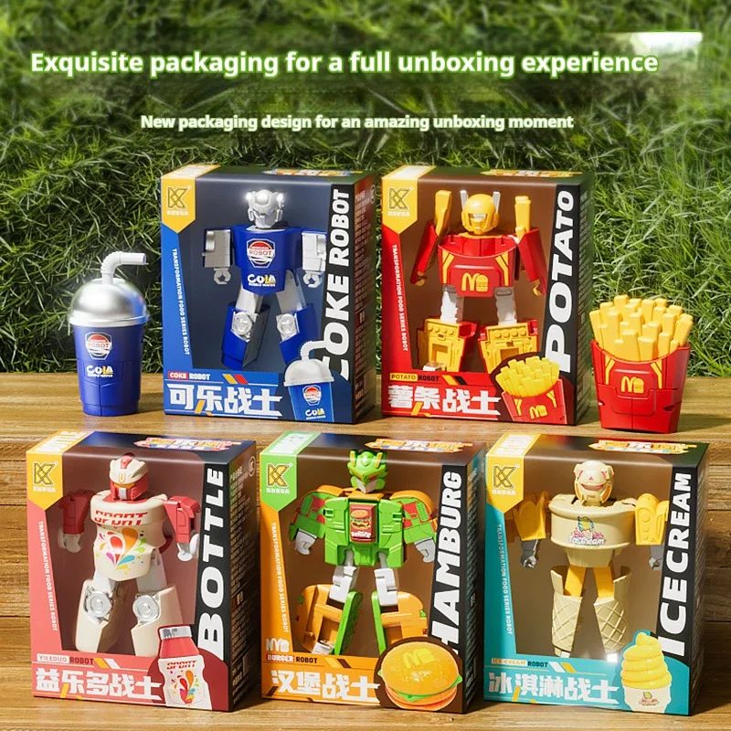 لعبة روبوت متحولة، برجر محاكاة الطعام ومشروبات البطاطس المقلية، تحويل مزدوج الشكل، هدية للأولاد والبنات