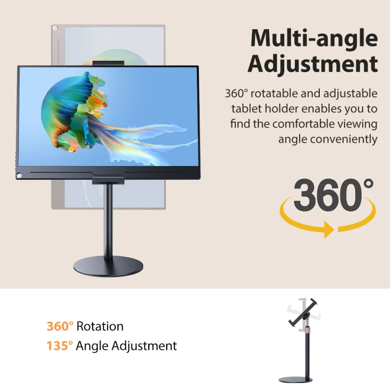 Tablet Bracket Desk Mount Wider Base Portable Monitor Stand Height Adjustable Vesa Monitor Tablet Holder up to 24cm Standing