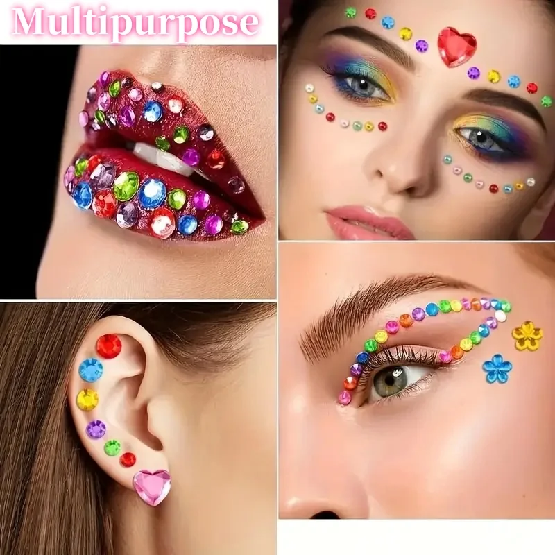 1-4pcs Colorful Makeup Rhinestone Stickers Party Shining Diamond Sticker Multipurpose DIY Glitter Gems for Face Hair Body Eye image 6