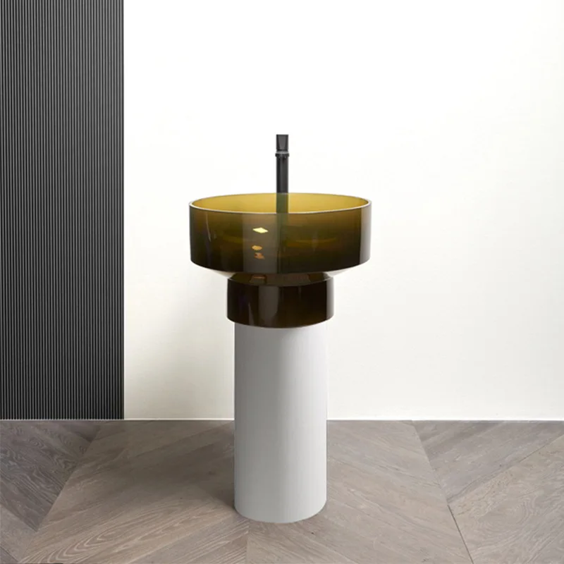 Modern minimalist color transparent resin column basin design integrated floor standing artificial stone basin YX854TB