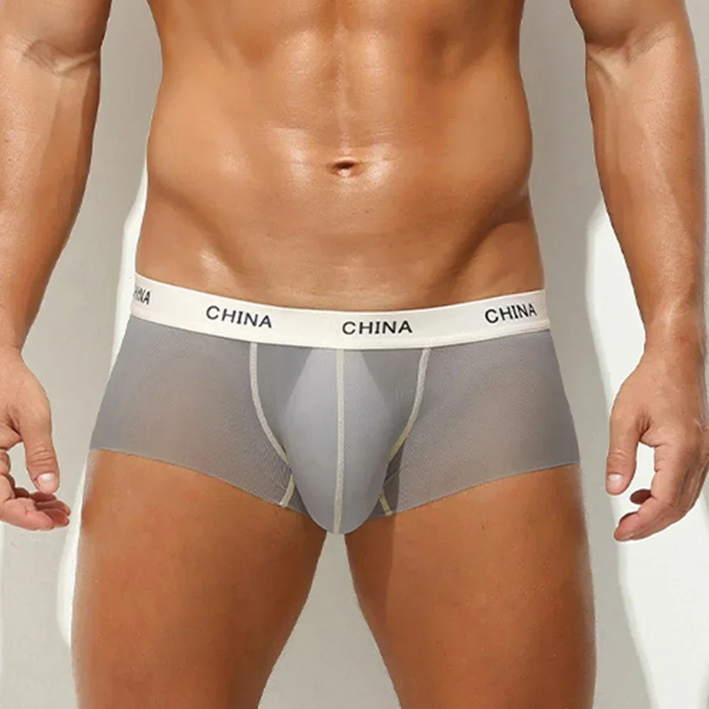 

Breathable Underpants Ice Silk Boxer Briefs Bulge Pouch Classic Style High Elastic Belt Seamless Hip Design Casual Wear