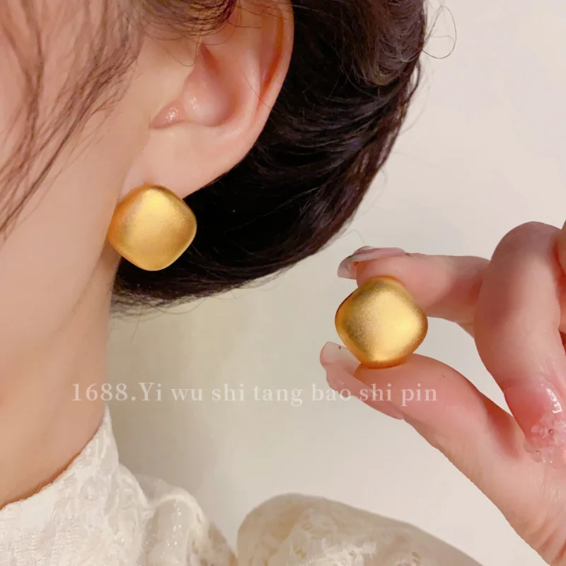 Fashion metal sandblasting process rhombus stud earrings temperament simple versatile earrings women