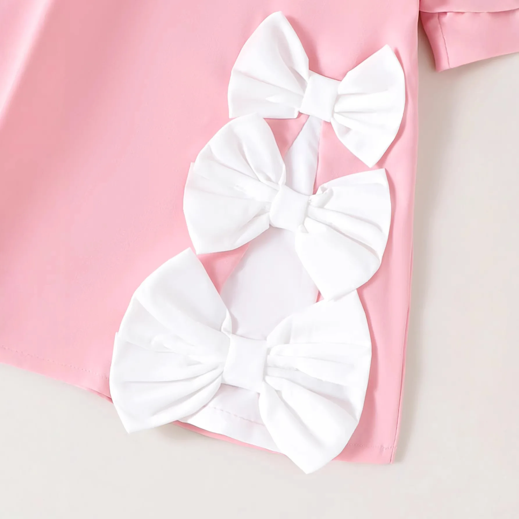 2026 Summer Kids Girls Pink Dress with 3D White Bow Puff Sleeve Cute Princess Dress for 6M-3Y