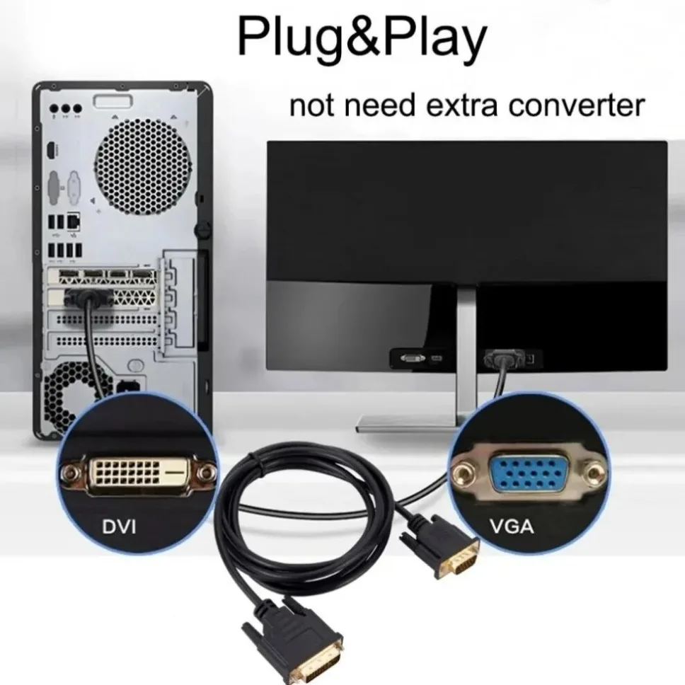 1080P DVI-D DVI do VGA Adapter konwerter kabla wideo 24 + 1 25Pin DVI do VGA 15Pin konwerter kabla do monitora Laptop