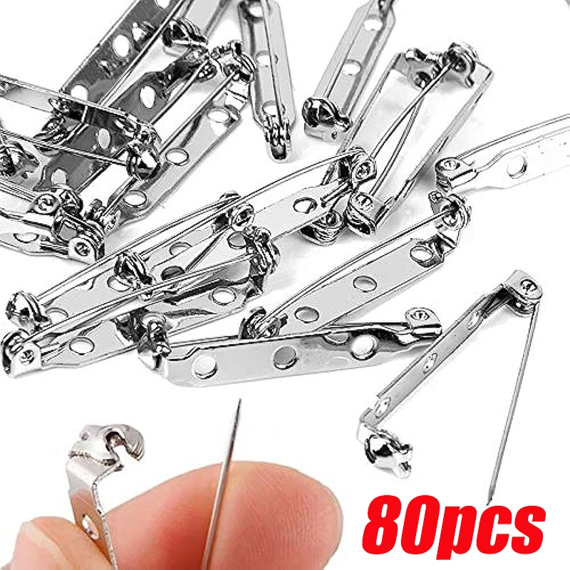 80pcs Metal 15/20/25/30/32/35/38/40mm Brooch Clip Base Pins Brooch Settings Blank Base for DIY Jewelry Making Finding