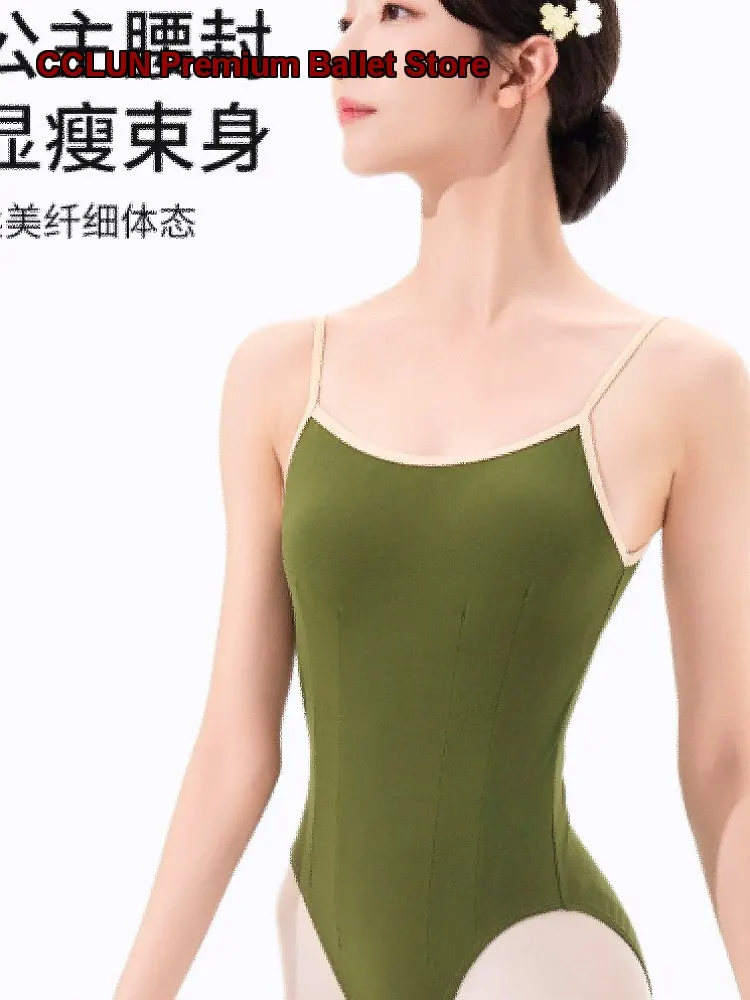 Zhong'aiyuan Women's Adult Dance Body Suit with Spaghetti Straps, High Cut, and Contrasting Colors for Gymnastics