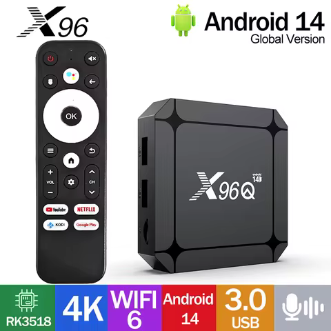 X96Q Rockchip RK3518 16G Smart TV Box Android 14 4K HD Set Top Box Wifi6 Streaming Media Player Google Voice Remote USB3.0 H.265
