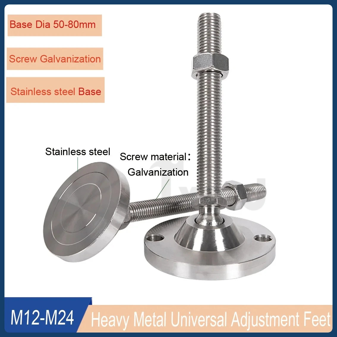 

1PCS Galvanizatiom Steel Heavy-duty Adjustment Balance Feet M12 M16 M20 M24 For Mechanical/Furniture Leveling Adjustment Feet