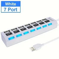 7 Ports USB 2.0 Hub LED 5Gbps High Speed Multiports USB Power Adapter Expander USB Splitter With Switch For Laptop Computer Home 6