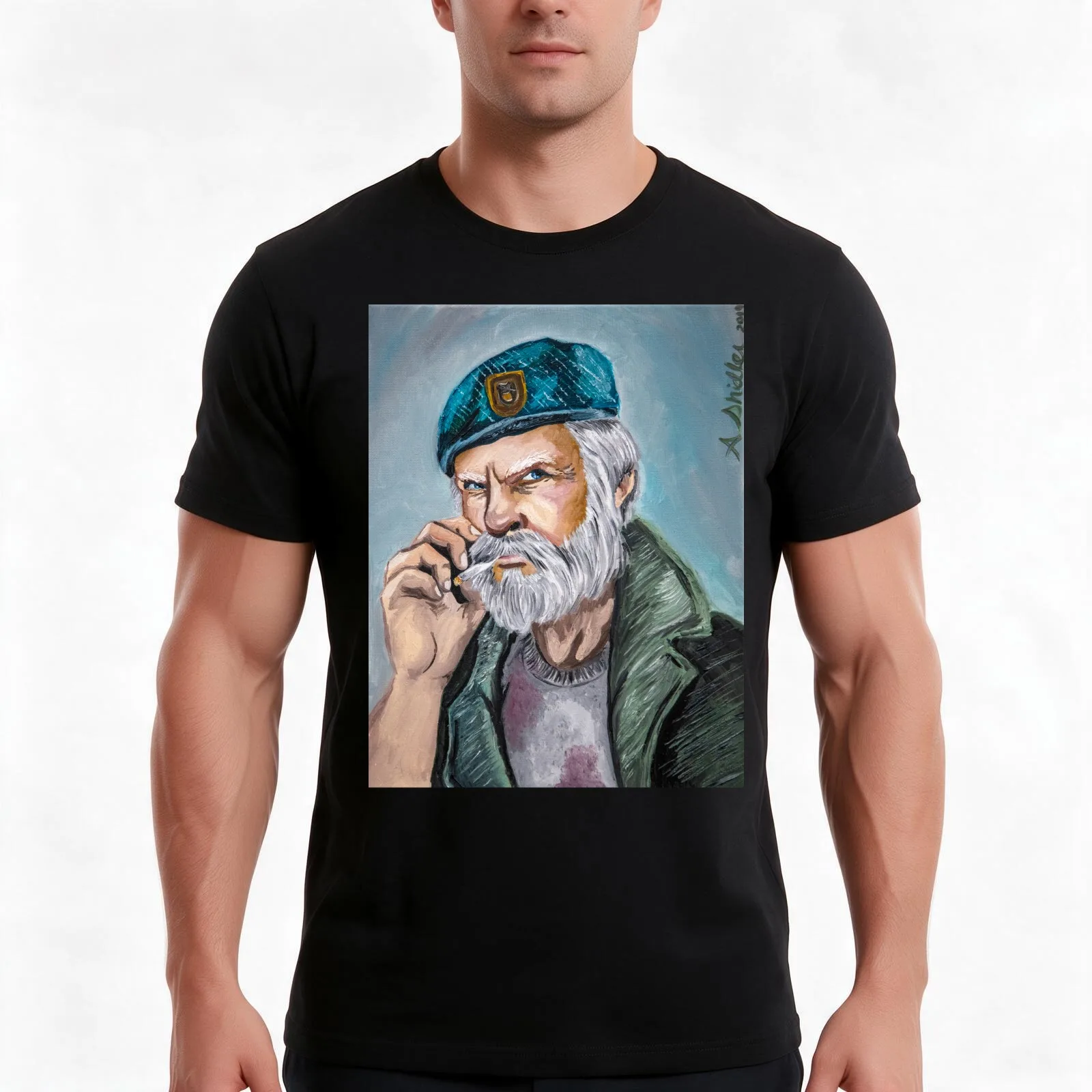 Bill Left 4 Dead Oil Painting T-Shirt Summer Casual Cotton Tee Oversized Streetwear Tops Vintage Graphic Print 100% Cotton