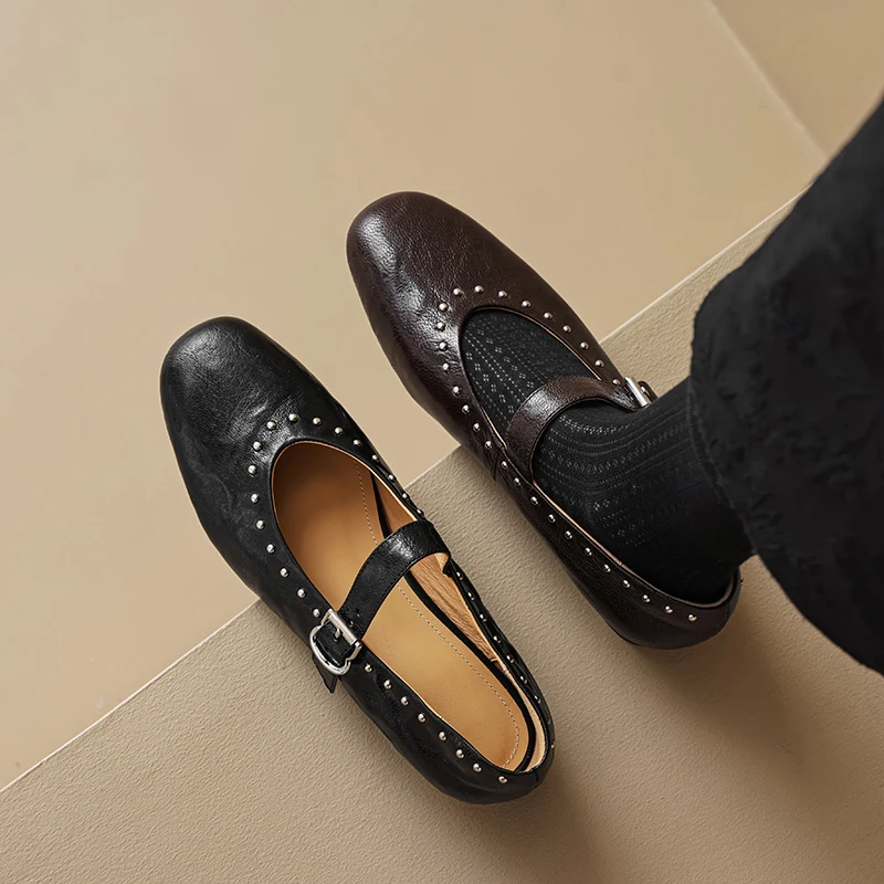 

2025 new spring autumn women pumps natural leather 22-24.5cm sheepskin+pigskin low heel buckle women shoes Mary Jane shoes