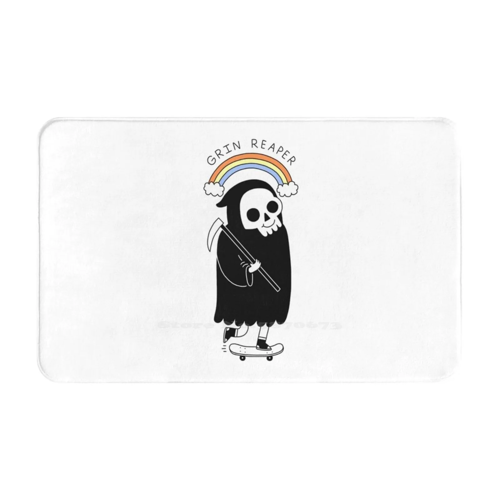 Grin Reaper 3D Soft Non-Slip Mat Rug Carpet Foot Pad Grim Reaper Death Funny Cute Rainbow Grin Black Skateboard Cool Smile