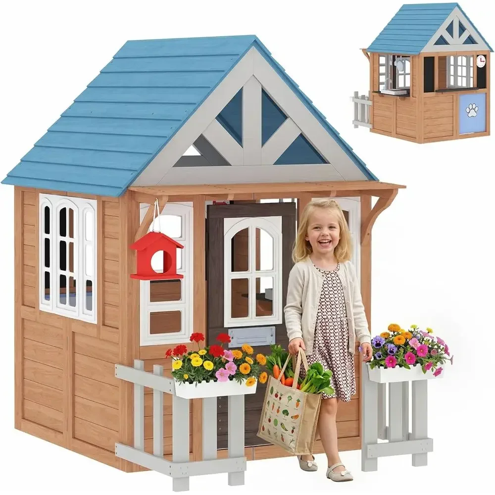 Qaba Outdoor Playhouse with Pe - Kids Outdoor Wooden Playhouse recension och pris