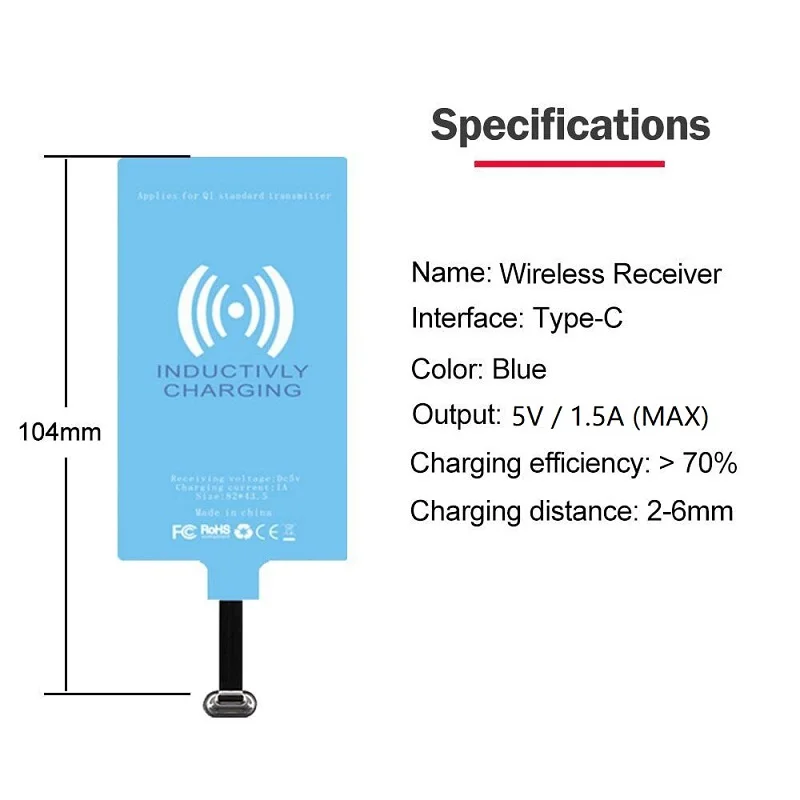 External Type-c Wireless Charger Receiver For Xiaomi Redmi Note 7 8 8T 9S 9 10S 10 Pro Max