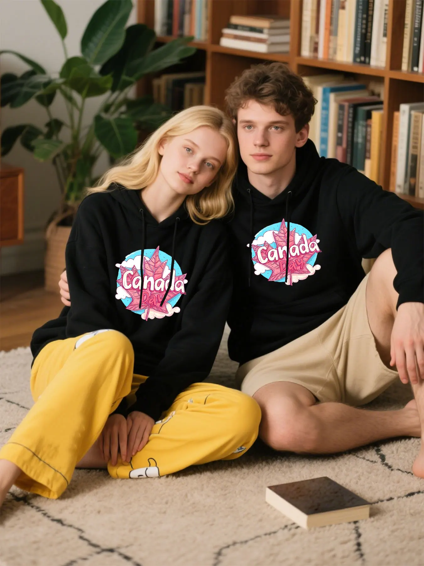 Zachte katoenen hoodie met Canada Maple Leaf-print, unisex trui voor kerstcadeaus en vrijetijdskleding