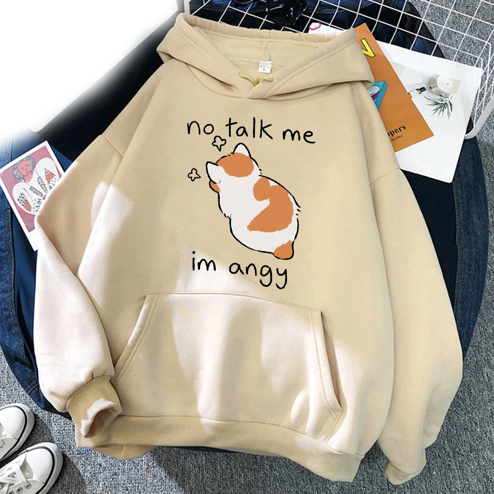 

Funny No Talk Me Cute Angry Cat Men's Hoodie Women's Fashion Simple Long sleeved Harajuku Pullover Street Trend Large Sweatshirt