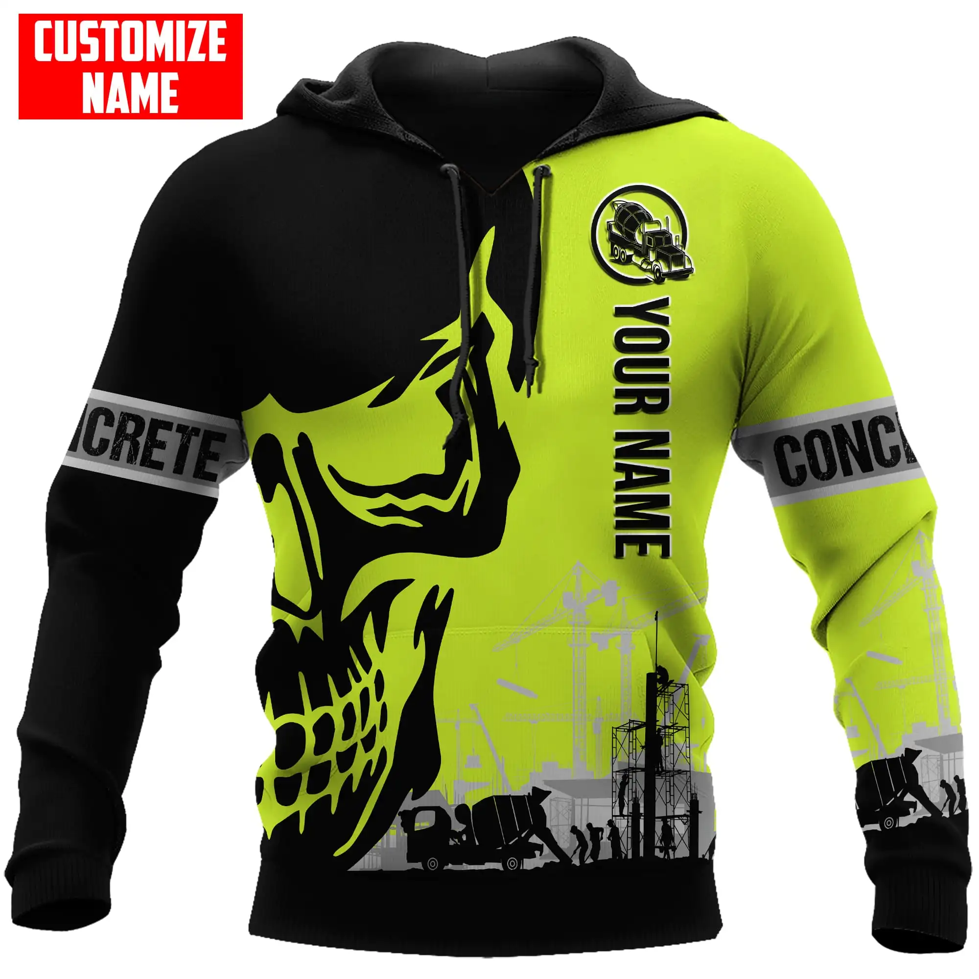 Concrete Finisher Site Skull Green Safety 3D Jacket Men/Women Hooded Sweatshirt Zipper Hoodies Casual Streetwear Unisex Pullover