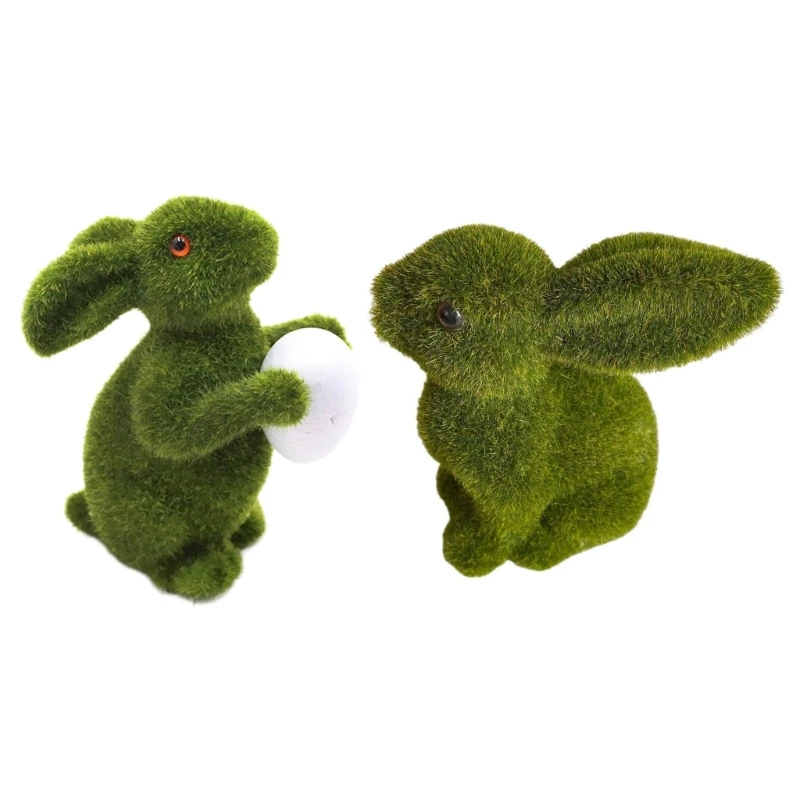 Easters Artificial Grass Flocking Rabbit Decorations Statues Figurine Desktops Centerpieces Ornament for Garden Decors