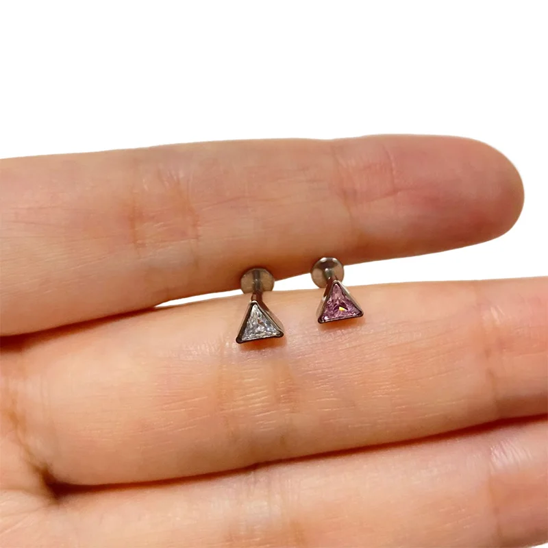 ASTM F136 Titanium Triangle Zirconia Labret Studs Earrings