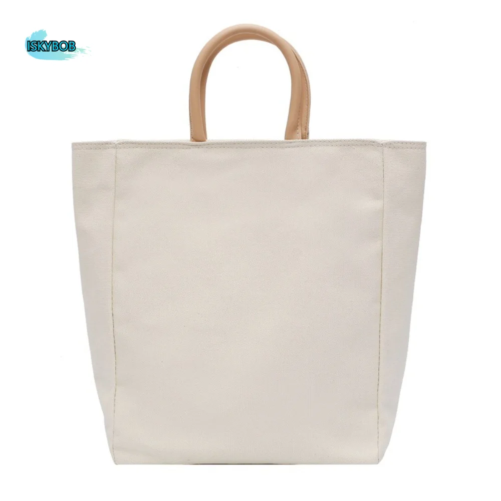 

Fashion Solid Color Canvas Tote Bag Multifunctional Commuting Women Handbag Large Capacity Zipper Student Schoolbag Daily Use