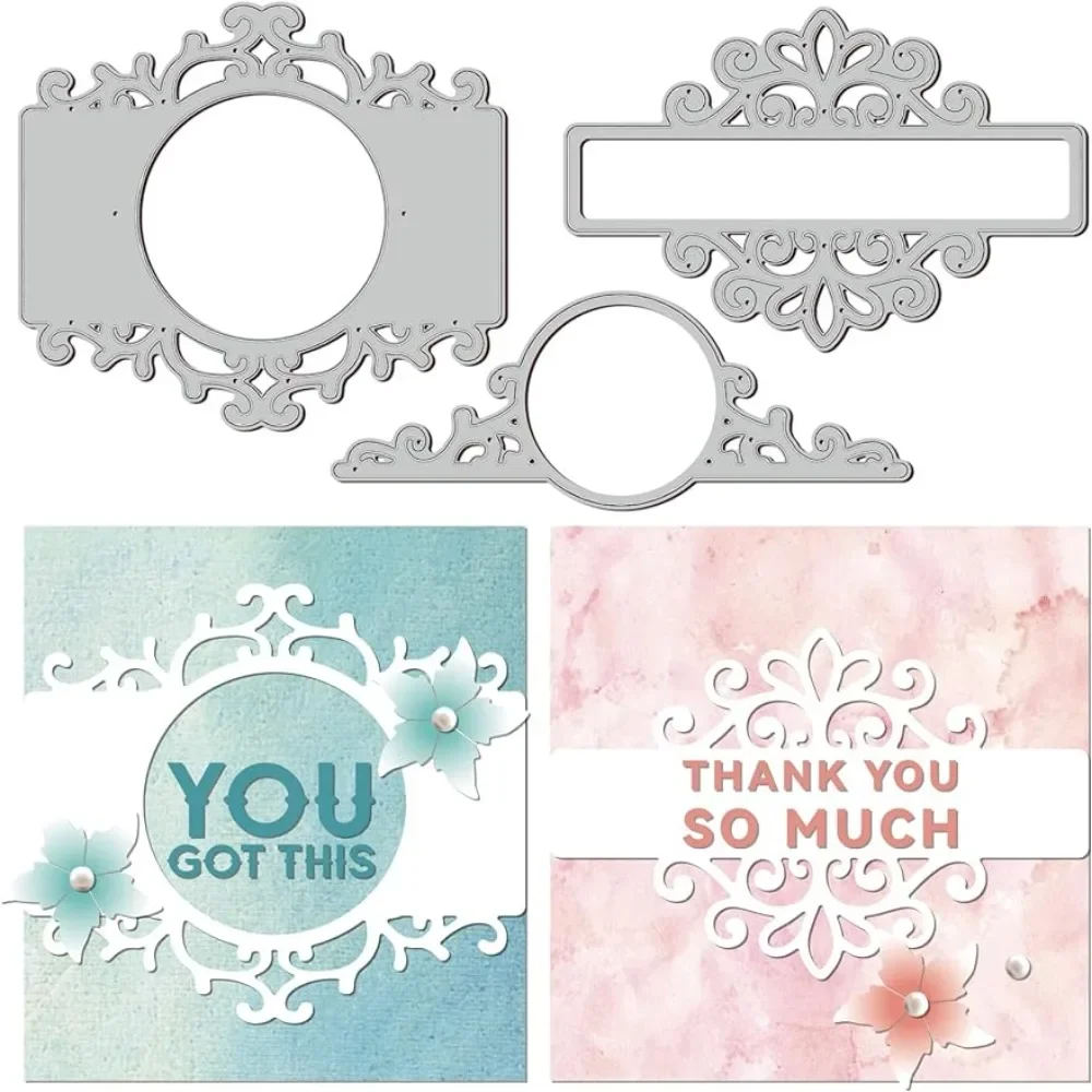 3Pcs Round Lace Mirror Frame Cutting Dies Metal Mirror Floral Lace Frame Die Cuts Embossing Stencils Template for Paper Card