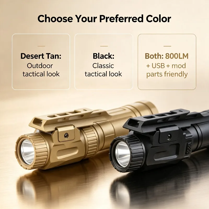 20MM Rail Installed LED Flashlight 800LM USB Rechargeable Bright Light Quick Release Structure