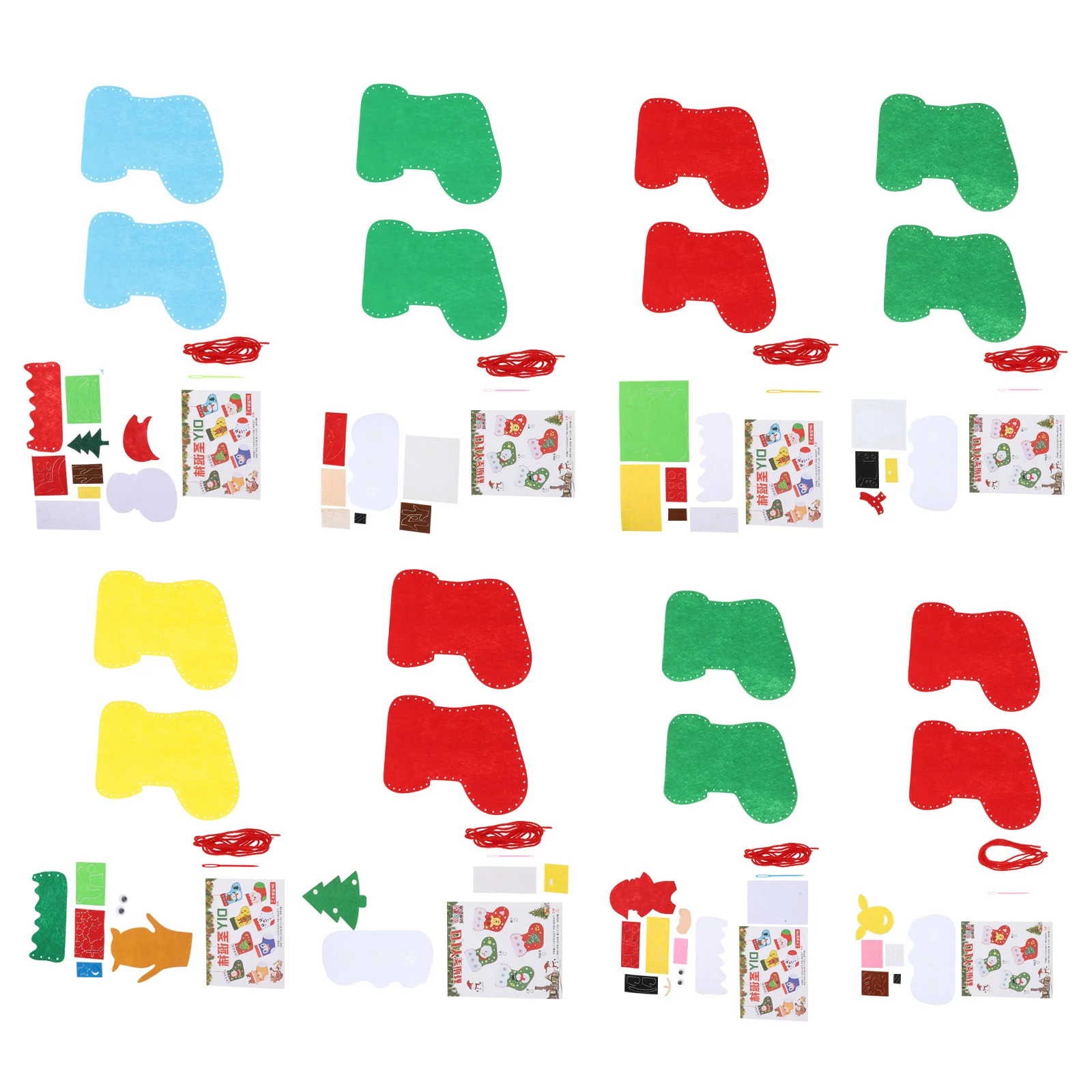 

8 Sets Christmas Stocking Sewing Kit Childrens Toys Xmas Sock Material DIY Felt Party Decor Cloth School Class Teaching Props