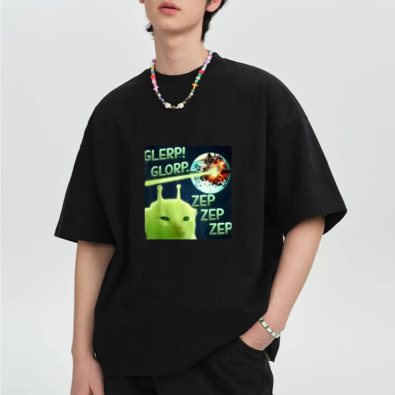 

Summer Fashion Funny Alien Cat printed short sleeve T-shirts Casual Soft Vintage Clothing Hip Hop Oversized T shirt Cotton tops