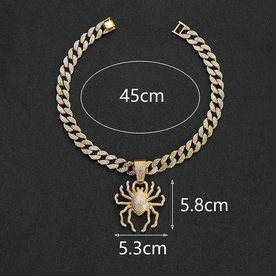 DIY accessories European and American punk trend three-dimensional big spider pendant necklace, hip-hop hip-hop diamond-encruste