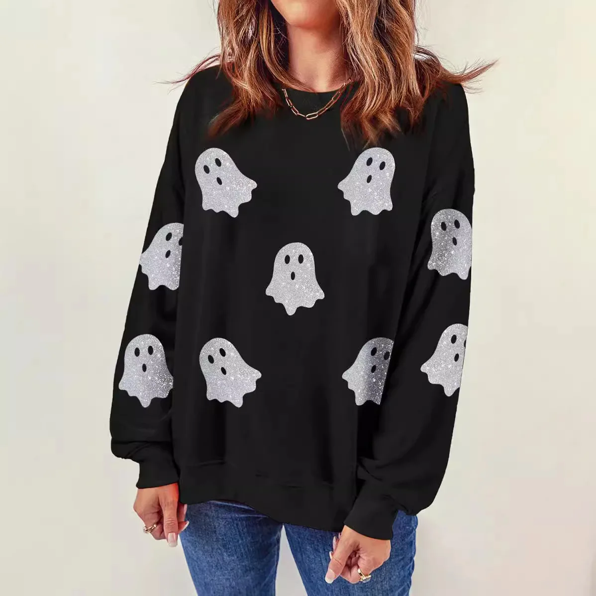 

2025 Autumn and Winter New Women's Halloween Flash Ghost Top Loose Casual Hoodie in Stock