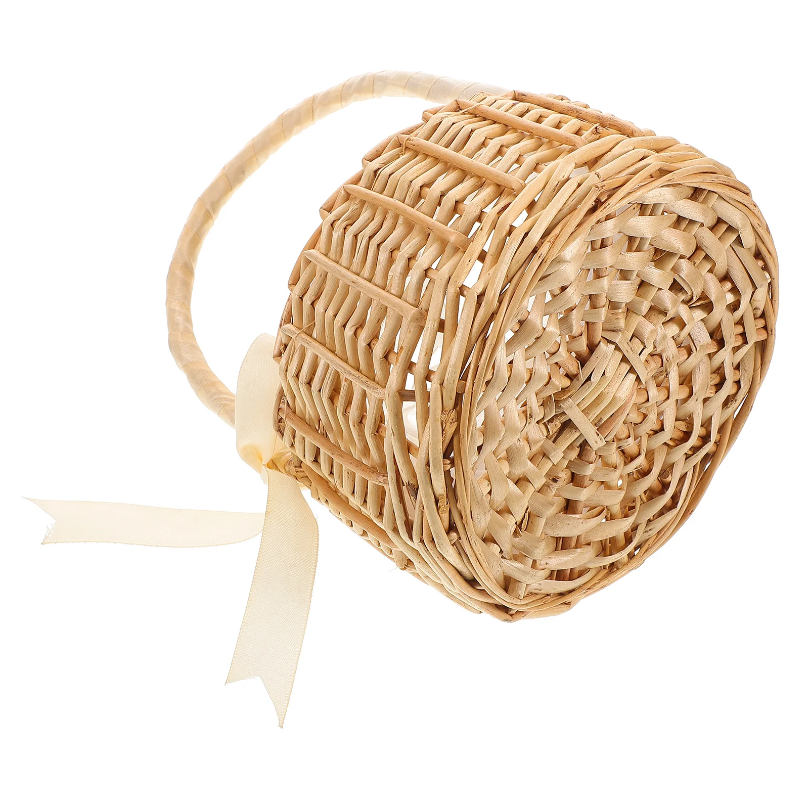 Mały wiklinowy koszyk na kwiaty, ręcznie pleciony mini koszyk z wierzby do dekoracji weselnych, rekwizyt fotograficzny, lekki okrągły koszyk rattanowy do przechowywania.