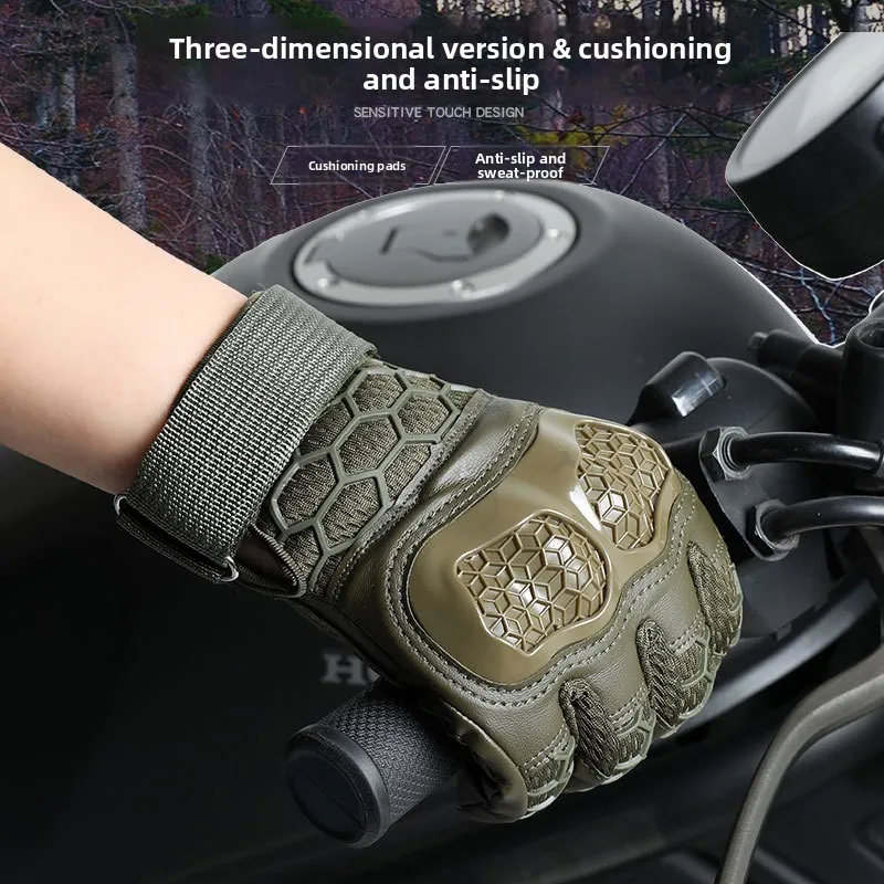 قفازات كاملة الأصابع مضادة للانزلاق ومقاومة للاهتراء لركوب الدراجات النارية والتدريب في الهواء الطلق ومضادة للانزلاق وتمارين اللياقة البدنية