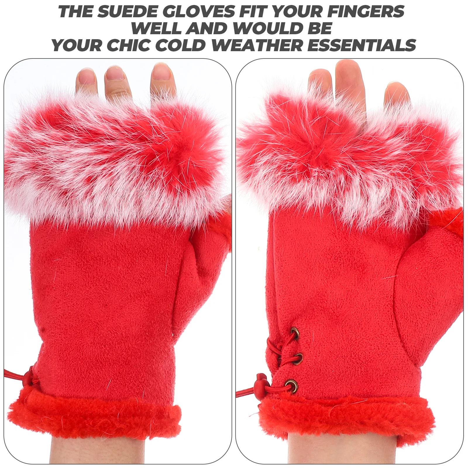 

Half Finger Warm Gloves Cold Weather Fingerless Paw Fuzzy Mittens for Women Ladies Adults Waterproof Winter Faux Suede
