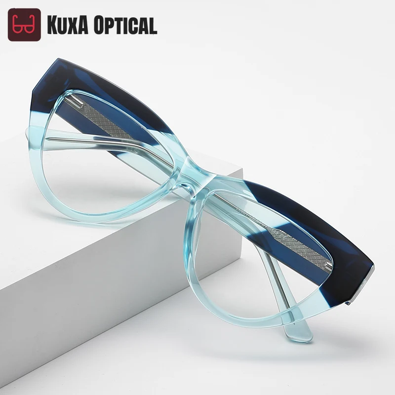 

KUXA Personalized Cat Eye Simple Fashion Design Myopia Anti-Blue Light Reading Glasses Women Customizable Prescription LS021