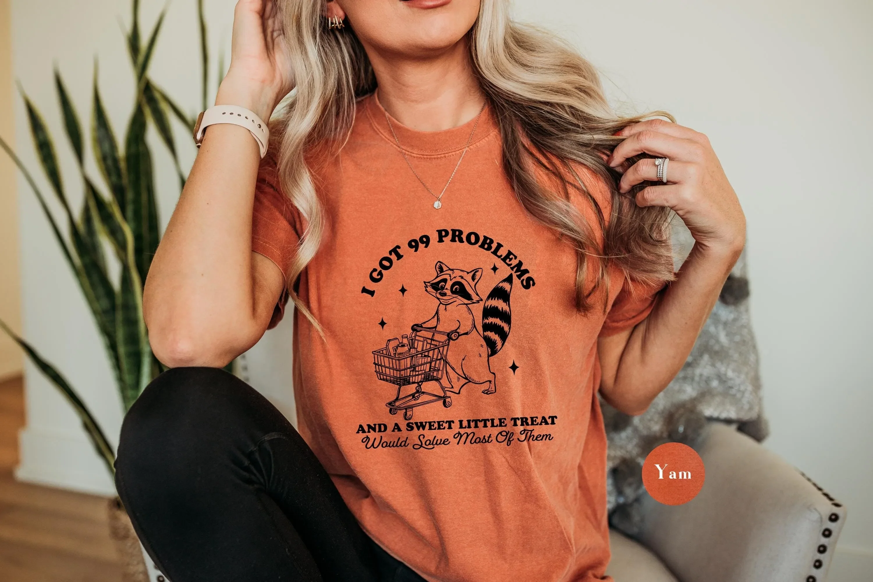 Tengo 99 problemas y un pequeño regalito que resolvería la mayoría de ellos, camiseta para mujer Meme S94