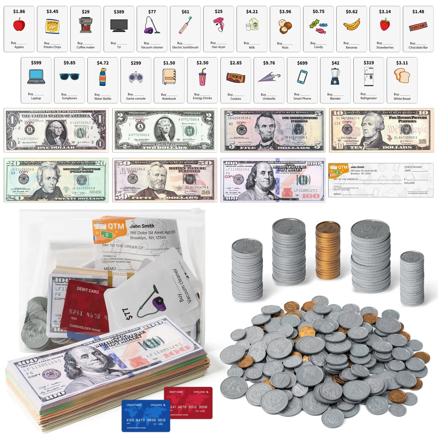 518pcs Counterfeit Money Set Back to School Suppllies Photo Props Children Cash Cognitive Training Math Classroom Teaching Aids