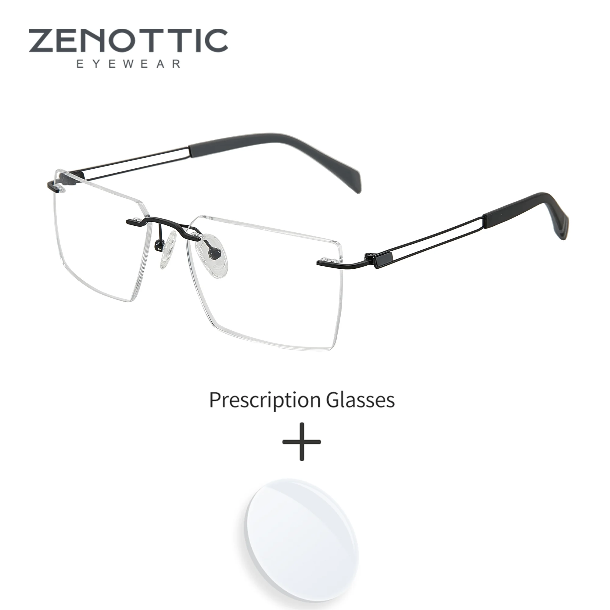 

ZENOTTIC (M Size) Men Mental Square Minus Prescription Glasses Rimless Multifocal Spectacles for Man Dafocal Presbyopic