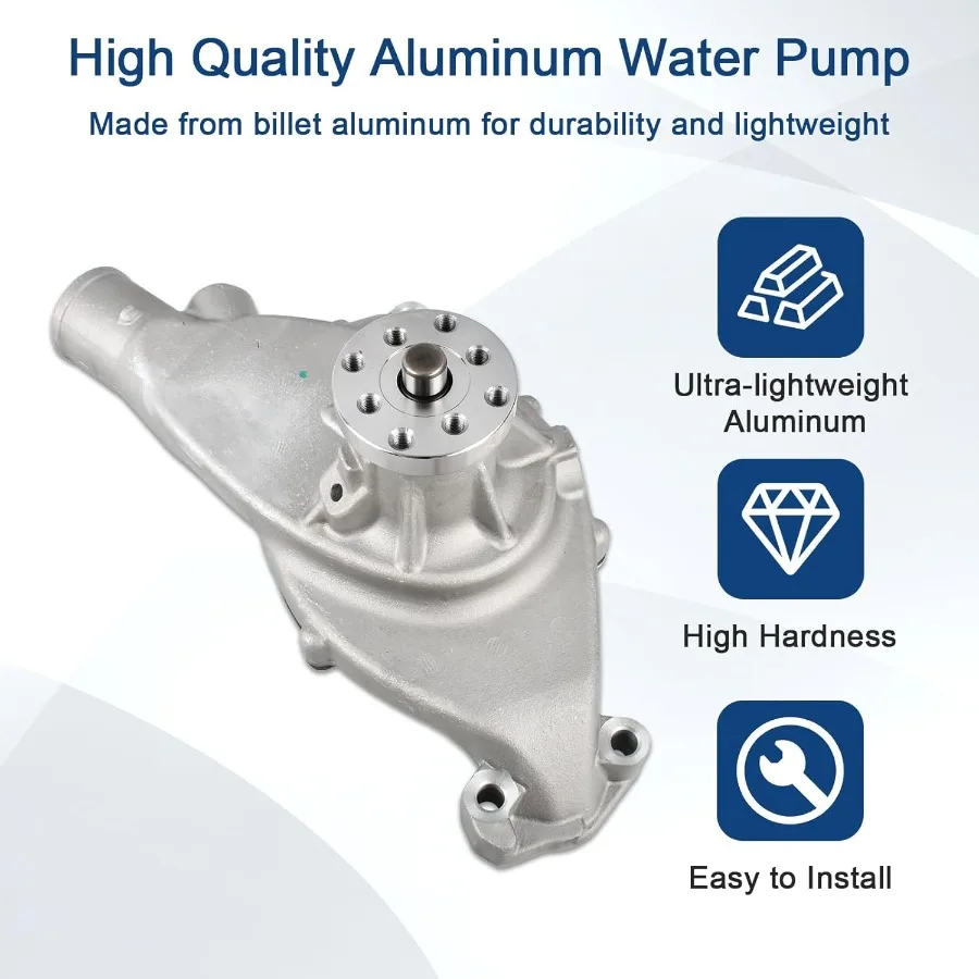 Kurze Wasserpumpe aus satiniertem Aluminium für BBC 396 402 427 454 502, Big Block Chevy-Motoren, leistungsstarke Kühllösung mit Licht
