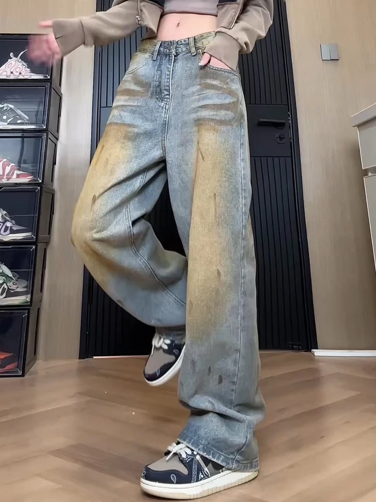 

Черные широкие джинсы для мужчин и женщин, весна-осень, американский ретро, Cleanfit, свободные прямые брюки для похудения, расклешенные брюки