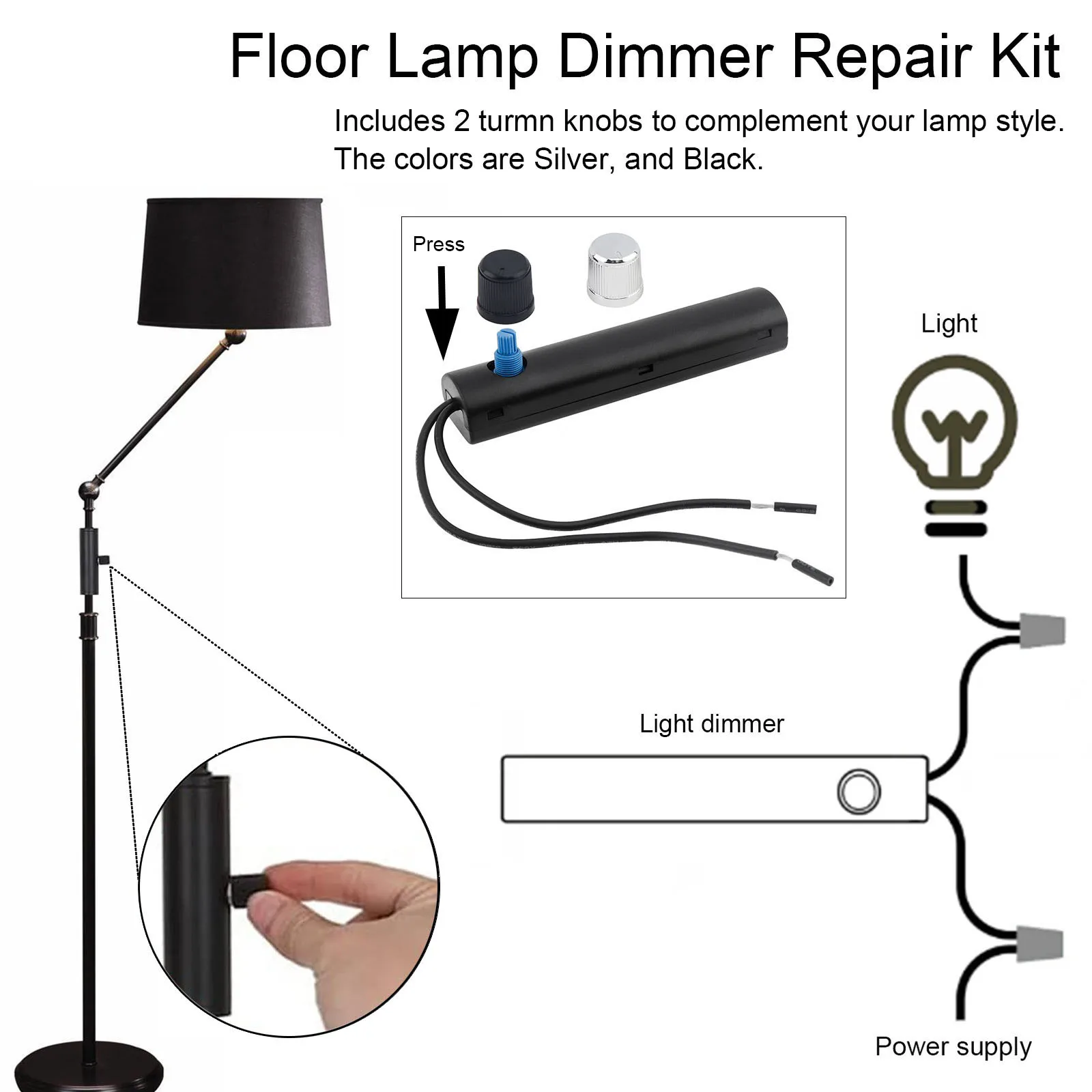 Built-in Rotary Dimmer Switch Knob Switch Replacement Kit for Floor Lamps / Halogen Lamps / Incandescent Lamps with Turn Knobs