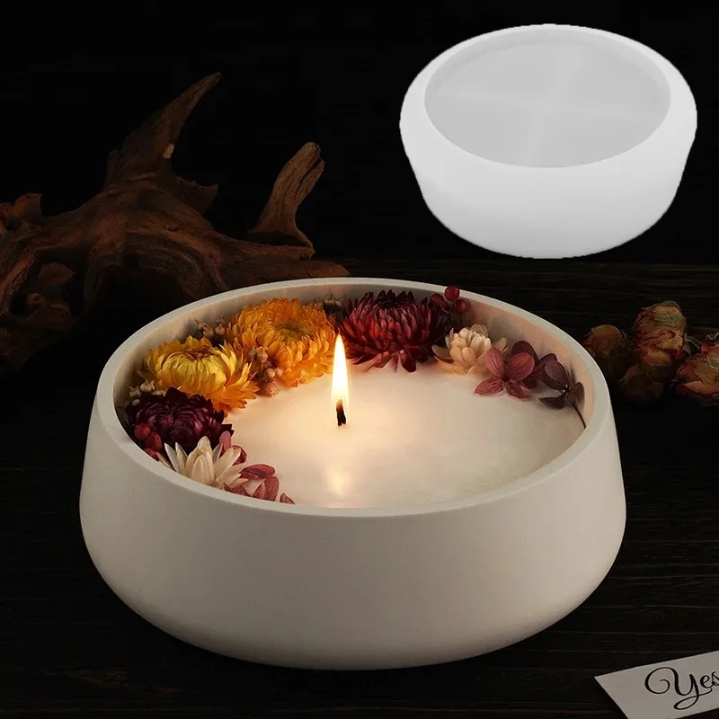 Round Bowl Shape Cement Candle Cup Vessel Mold Large Terrazzo Candle Bowl Silicone Concrete Mold Handmade Flowerpot Clay Mold